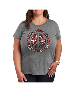 Плюс футболка с цветочным принтом и знаком мира, серый Unbranded