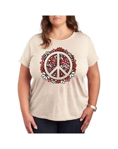 Плюс футболка с цветочным принтом и знаком мира, бежевый Unbranded