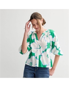 Миниатюрная блузка с присборенным вырезом «лодочка» и рукавами-фонариками, цвет green brush floral Sonoma goods for life