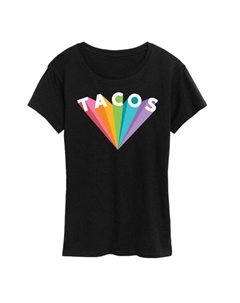 Женская футболка с рисунком тако и разноцветными лучами, черный Unbranded