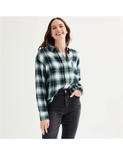 Маленькая свободная фланелевая кофточка бойфренда, цвет moss green plaid Sonoma goods for life