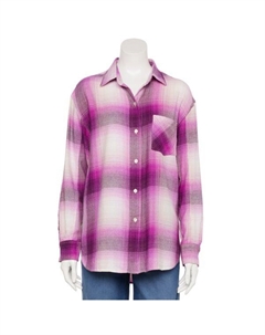 Маленькая свободная фланелевая кофточка бойфренда, цвет dark purple plaid Sonoma goods for life