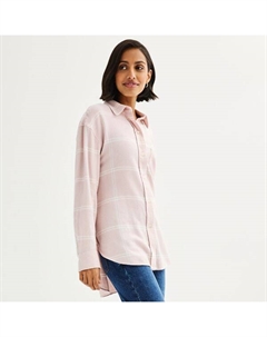 Маленькая свободная фланелевая кофточка бойфренда, цвет lite pink white plaid Sonoma goods for life