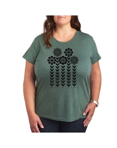 Футболка с принтом скандинавских цветов Plus, зеленый Unbranded