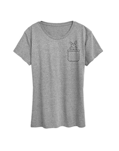 Женская футболка с принтом кролика и карманом, серый Unbranded