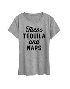 Женская футболка с графическим принтом «Тако, текила и сон», серый Unbranded
