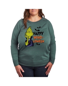 Футболка с длинным рукавом Happy Wholoween от Dr Seuss плюс сайз из французского терри, зеленый Licensed character