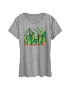 Женская футболка с графическим принтом «Теплица с растениями», серый Unbranded
