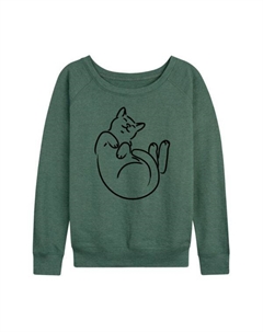 Женская футболка с длинным рукавом Linework Cat из французского трикотажа, зеленый Licensed character