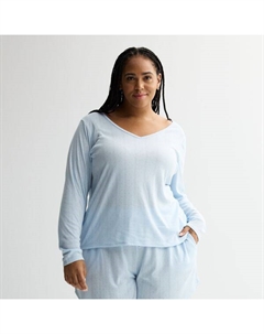 Укороченная пижамная кофта с длинным рукавом и ажурной вязкой для полных, цвет cerulean Sonoma goods for life