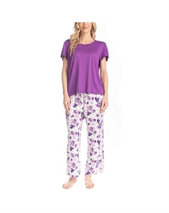 Женский комплект из пижамного топа и пижамных штанов с рисунком в стиле сада, цвет garden floral Muk luks