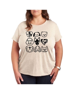 Футболка с принтом в сетку и мордочками собак, бежевый Unbranded