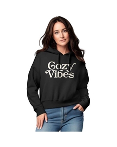 Женская укороченная толстовка с капюшоном с принтом «уютные вибрации», черный Licensed character