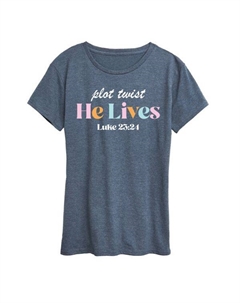 Женская футболка с графическим поворотом сюжета «Он жив», синий Unbranded