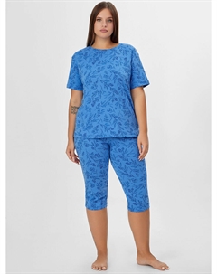 Комплект домашний женский синий с растительным принтом Mark formelle