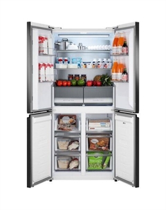 Холодильник трехкамерный WEISSGAUFF WCD 450 White Rock Glass NoFrost Inverter Side by Side, инверторный белый Weissgauff