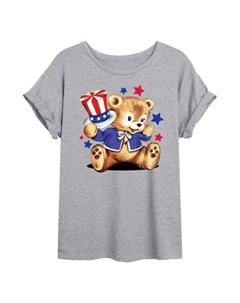 Юношеская оверсайз футболка с патриотичным медведем, серый Unbranded