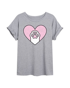 Футболка Juniors с изображением кошачьей лапки и сердца большого размера, серый Unbranded