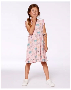 Платье для девочек с принтом из органического хлопка и вырезами Palm Trees, Pink Flamingo, And Turquoise, розовый Deux par deux