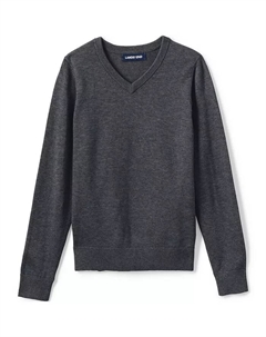 Мальчиковый школьный вязаный свитер с V-образным вырезом из хлопка и модала, серый Lands' end