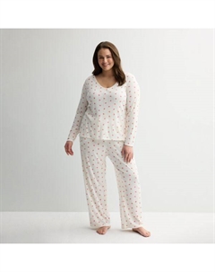 Укороченная пижамная кофта с длинным рукавом и ажурной вязкой для полных, цвет ivory floral Sonoma goods for life