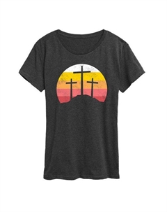 Женская футболка в ретро-стиле с принтом "Закат и три креста", серый Unbranded