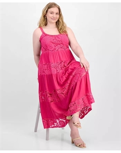 Платье макси с кружевом без рукавов и круглым вырезом Plus Size, розовый Robbie bee