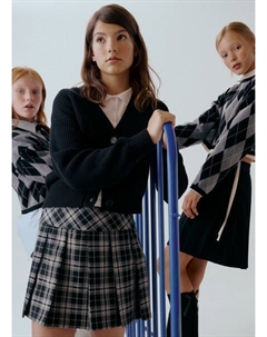 Юбка мини в складку для девочек, Серый Ostin