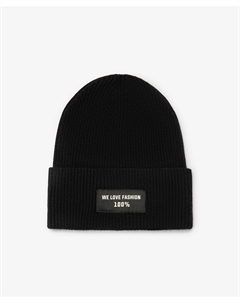 Шапка в рубчик для девочки с нашивкой черная Gulliver