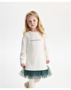 Платье для девочки вязаное с длинным рукавом молочное Gulliver