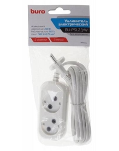 Удлинитель сетевой BU-PSL2.3/W 3м, 2 розетки, белый (пакет ПЭ) Buro