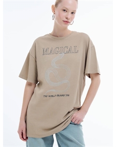 Футболка оверсайз с вареным эффектом и принтом змеи Твое