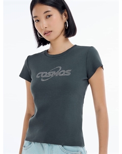 Футболка облегающая с надписью стразами Твое