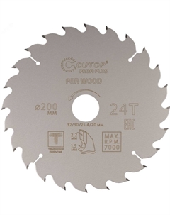 Диск пильный по дереву 75-20024Т с тефлоновым покрытием 24Т, Profi plus, 200 х 1,5/2,2 х 32/30/25,4/20 мм Cutop