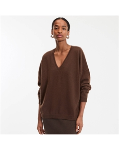 Джемпер из тонкого кашемирового трикотажа V-образный вырез большой объем каштановый La redoute collections
