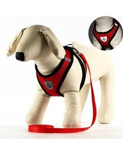 Шлейка с поводком, размер m, ош 26, ог 36-44, с светоотражающей нашивкой, мягкая, красная Пижон