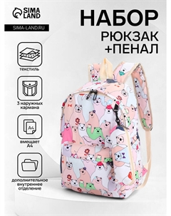 Набор: рюкзак школьный и пенал, с карманами, с принтом, размер 29×12×41 см, розовый/разноцветный Nobrand