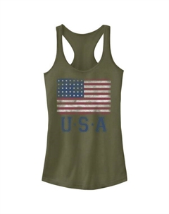 Классический женский топ с эффектом поношенности и принтом флага США, цвет military green Unbranded