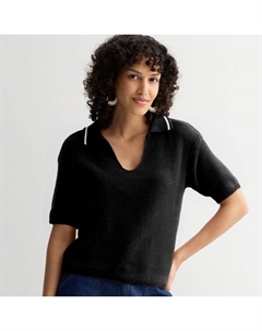 Короткий вязаный жакет с воротником и короткими рукавами, цвет black white Sonoma goods for life