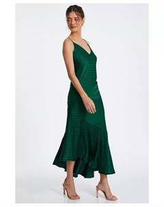 Женское сатиновое платье макси с V-образным вырезом, зеленый Quiz