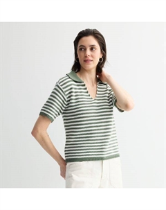 Короткий вязаный жакет с воротником и короткими рукавами, цвет white olive stripe Sonoma goods for life