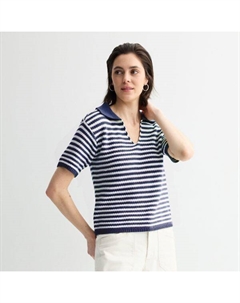 Короткий вязаный жакет с воротником и короткими рукавами, цвет white navy stripe Sonoma goods for life