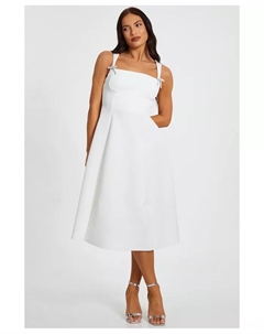 Женское платье-миди скинни Scuba Foam с бантами из страз, белый Quiz