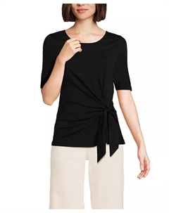 Женская облегченная блуза с запахом Petite Lightweight Jersey Tie Front Top, черный Lands' end