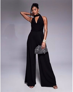 Комбинезон с широкими штанинами и завязкой на шее, черный Asos design