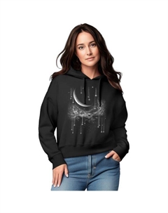 Женская укороченная худи с принтом "Падающие звезды", черный Licensed character