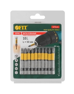 Биты кованые Профи 57524, сталь S2, односторонние, 50 мм, PH1, 10 шт., блистер Фит