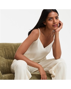 Пижама из трех предметов из трикотажа с ажурным узором белый La redoute collections