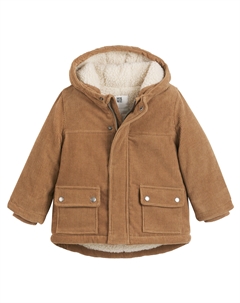 Теплая парка с капюшоном из велюра и подкладкой из шерпы бежевый Laredoute