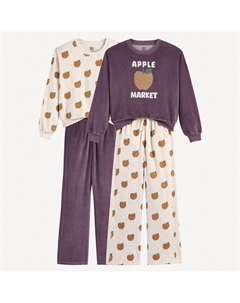 Комплект из 2 велюровых пижам с набивным рисунком в виде яблок каштановый La redoute collections